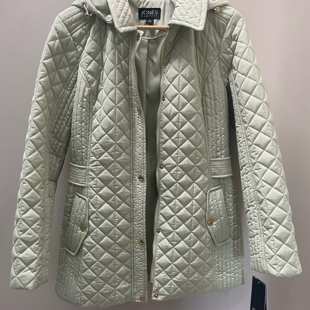 Jones New York Green Puffer Jacket Quilted Design